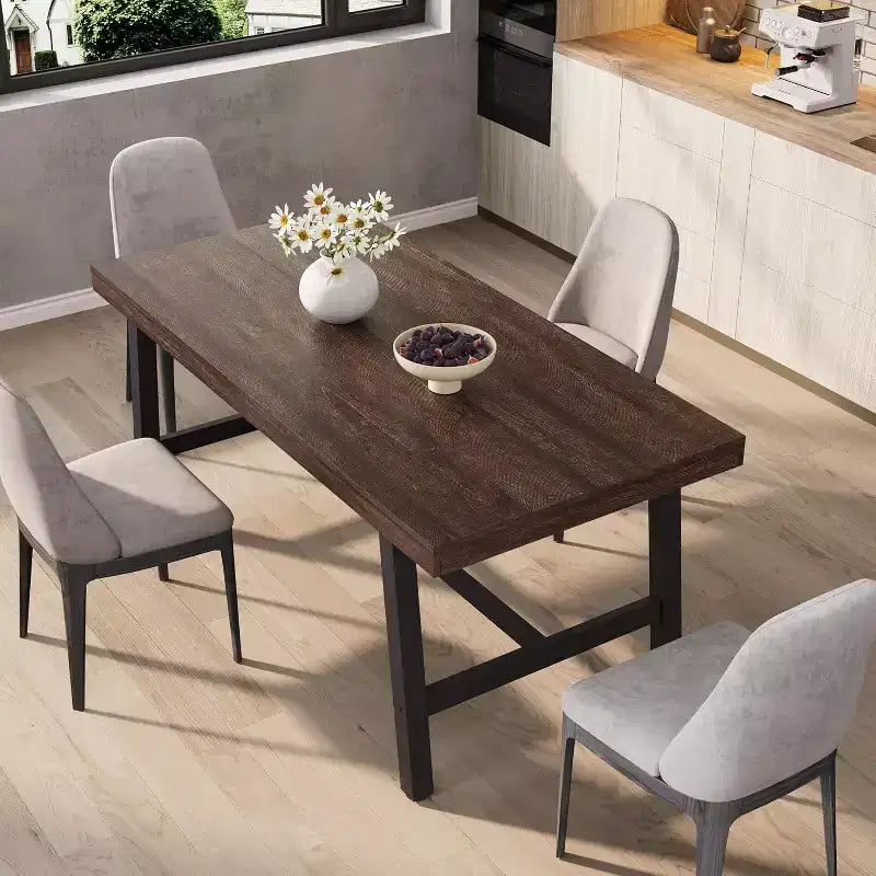 Table de Salle à Manger Industrielle GustoWave pour 4-6 Personnes - Table de Cuisine en Bois de 160 cm de Long avec Cadre Métallique Robuste et Finition Noire