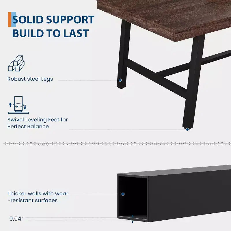Table de Salle à Manger Industrielle GustoWave pour 4-6 Personnes - Table de Cuisine en Bois de 160 cm de Long avec Cadre Métallique Robuste et Finition Noire