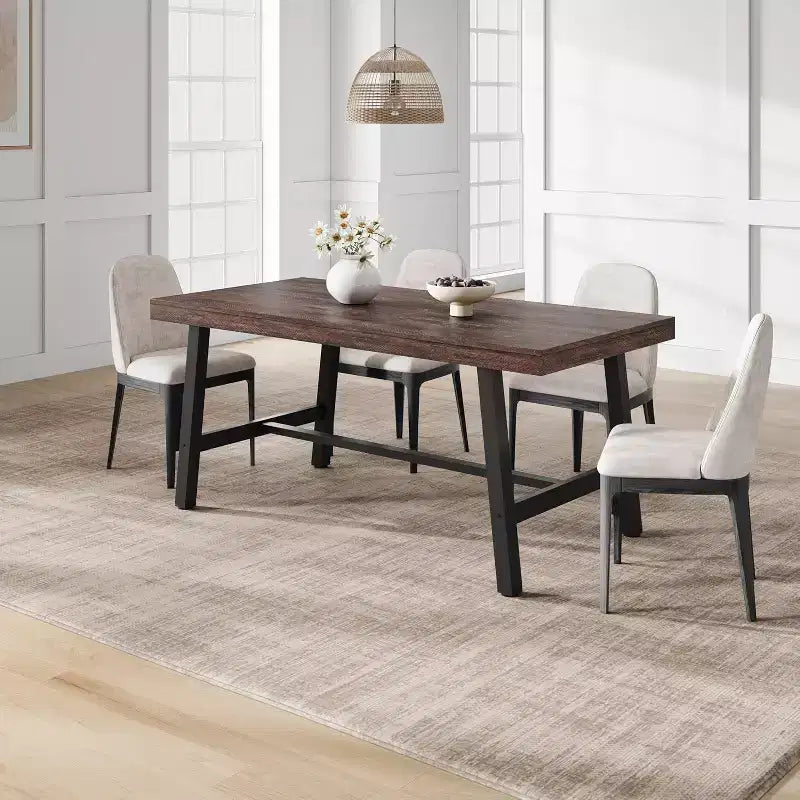 Table de Salle à Manger Industrielle GustoWave pour 4-6 Personnes - Table de Cuisine en Bois de 160 cm de Long avec Cadre Métallique Robuste et Finition Noire
