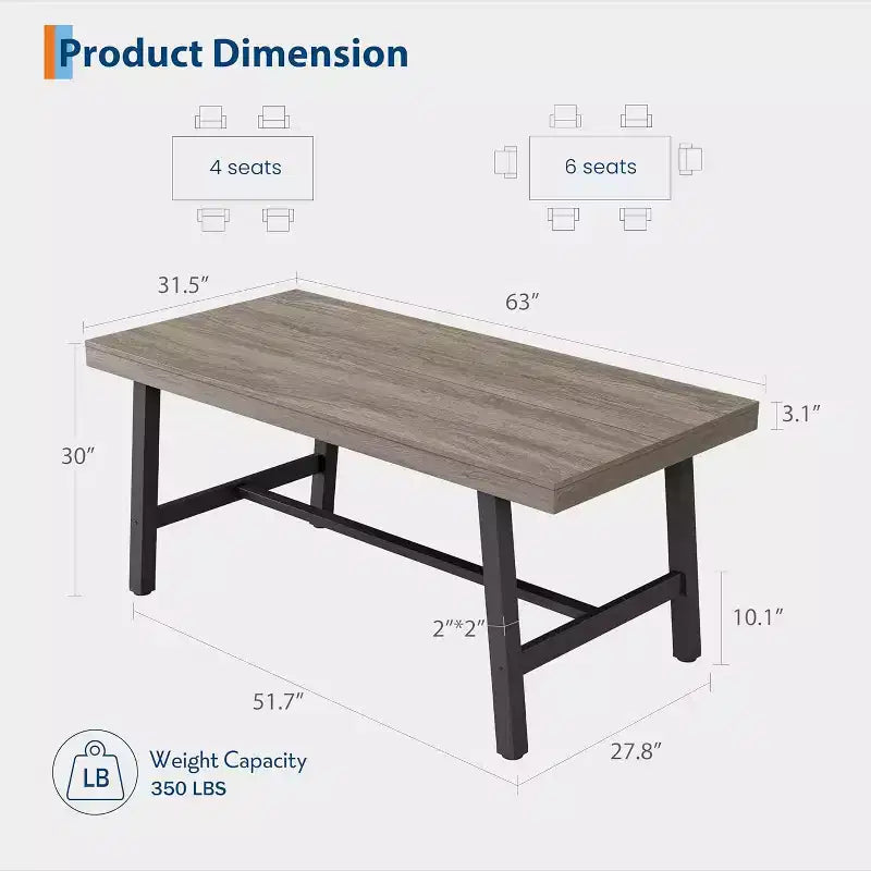 Table de Salle à Manger Industrielle GustoWave pour 4-6 Personnes - Table de Cuisine en Bois de 160 cm de Long avec Cadre Métallique Robuste et Finition Noire