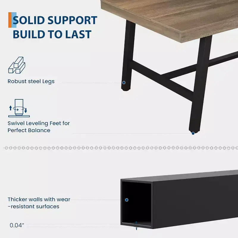 Table de Salle à Manger Industrielle GustoWave pour 4-6 Personnes - Table de Cuisine en Bois de 160 cm de Long avec Cadre Métallique Robuste et Finition Noire
