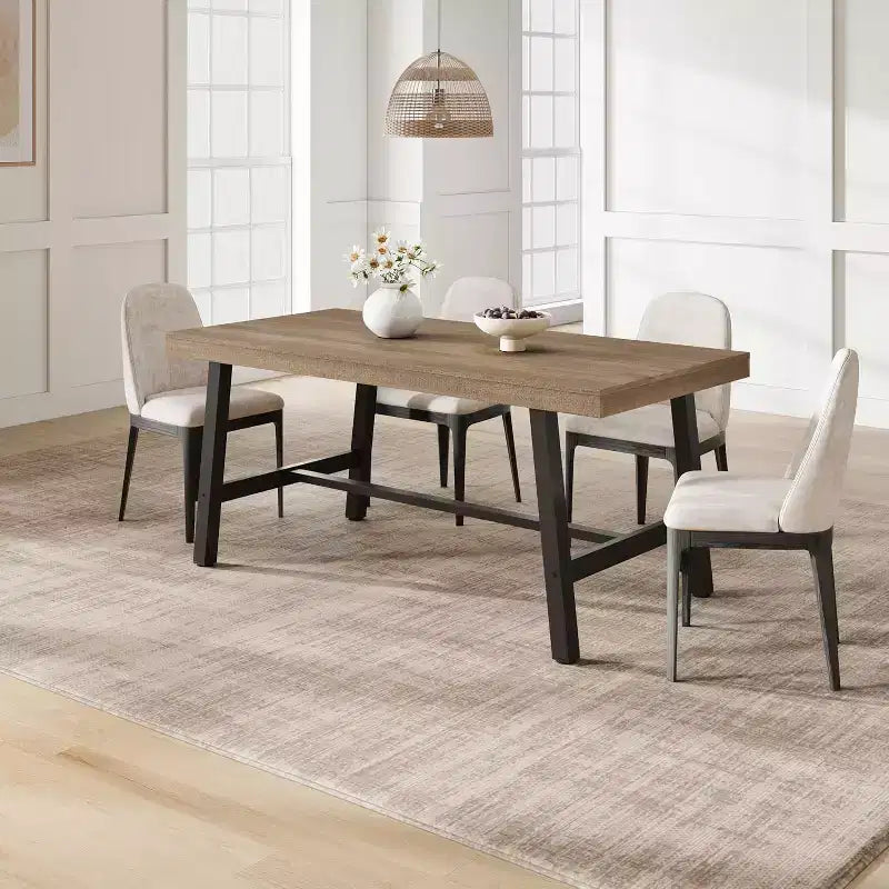 Table de Salle à Manger Industrielle GustoWave pour 4-6 Personnes - Table de Cuisine en Bois de 160 cm de Long avec Cadre Métallique Robuste et Finition Noire