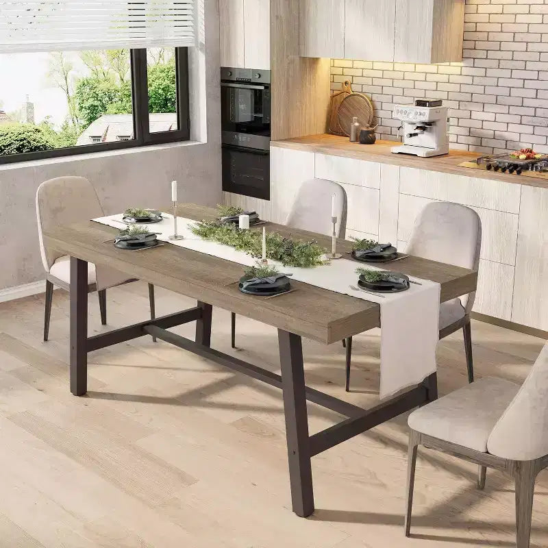 Table de Salle à Manger Industrielle GustoWave pour 4-6 Personnes - Table de Cuisine en Bois de 160 cm de Long avec Cadre Métallique Robuste et Finition Noire