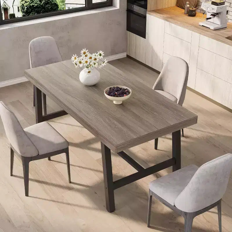 Table de Salle à Manger Industrielle GustoWave pour 4-6 Personnes - Table de Cuisine en Bois de 160 cm de Long avec Cadre Métallique Robuste et Finition Noire