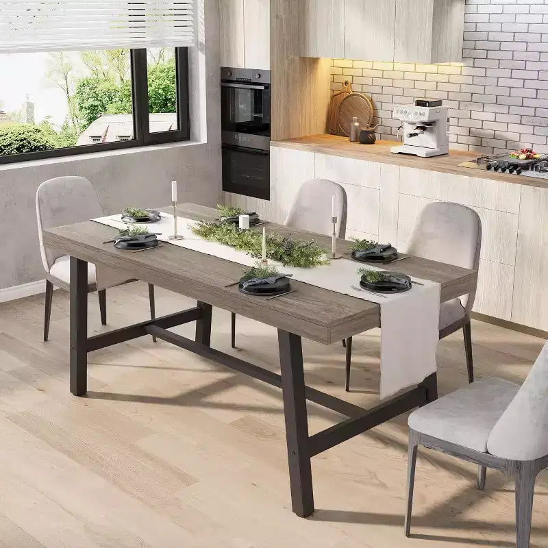 GustoWave Industrial Dining Table for 4-6 People - 63 Long Wooden Kitchen Table with Sturdy Metal Frame & Black Finish
