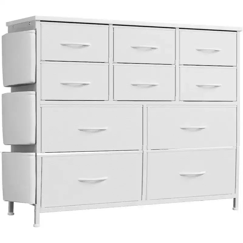 10 Drawers Dresser for Bedroom - Chest of Drawers with Side Pockets and Hooks, Fabric Tall Dresser Storage Tower with Metal Frame