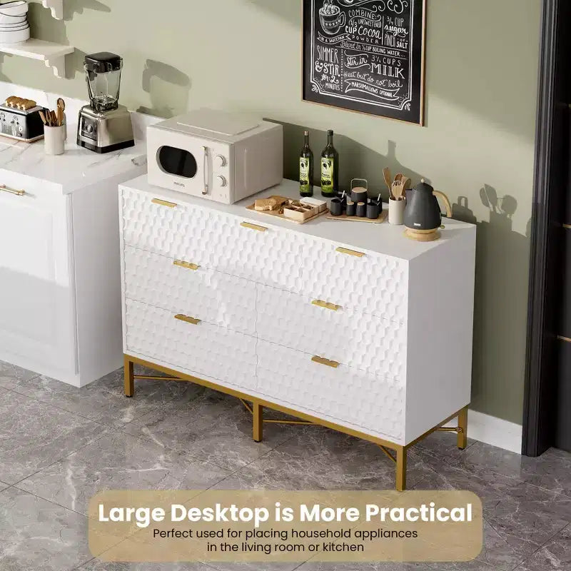 Commode 7 tiroirs, meuble de rangement moderne et épuré pour placard, blanc