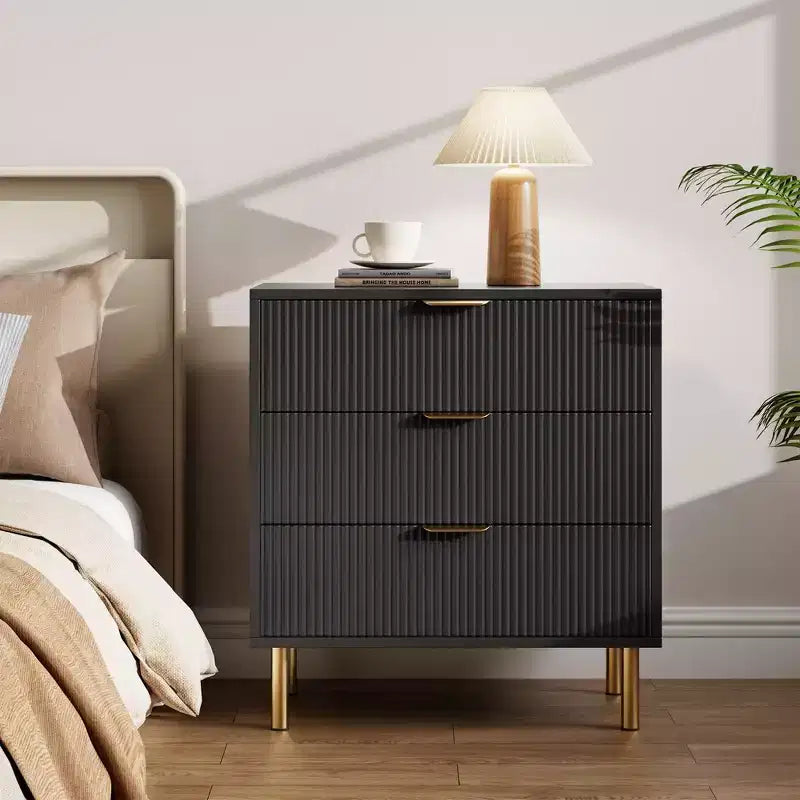 3-Drawer Dresser, Large Nightstand Chest for Bedroom Storage, Black