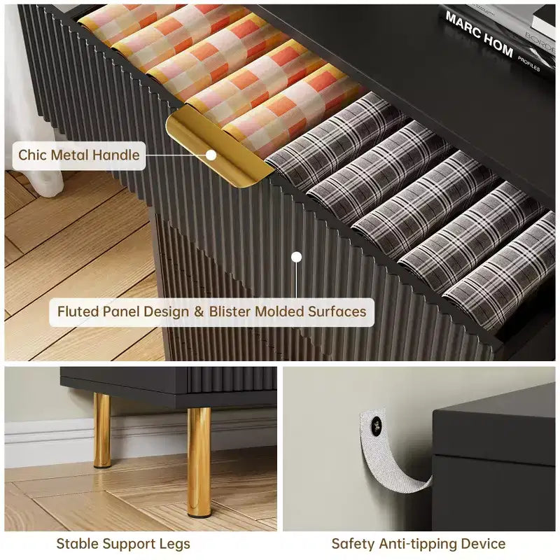 Commode à 3 tiroirs, grande table de chevet pour chambre à coucher, noire