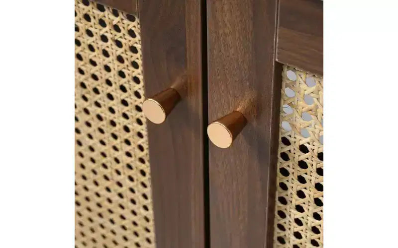 Meuble-lavabo JVNOXK de 30 po Corps de meuble en MDF Portes en bambou tressé à la main avec mécanisme de fermeture en douceur Convient aux chambres à coucher Noyer
