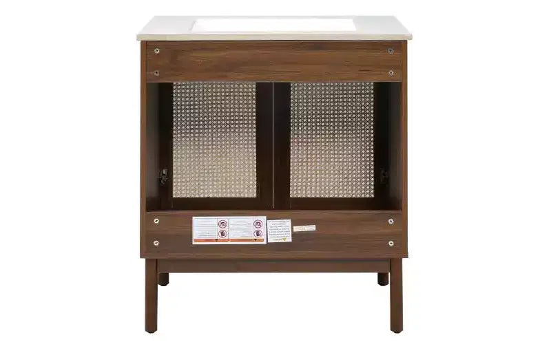 Meuble-lavabo JVNOXK de 30 po Corps de meuble en MDF Portes en bambou tressé à la main avec mécanisme de fermeture en douceur Convient aux chambres à coucher Noyer