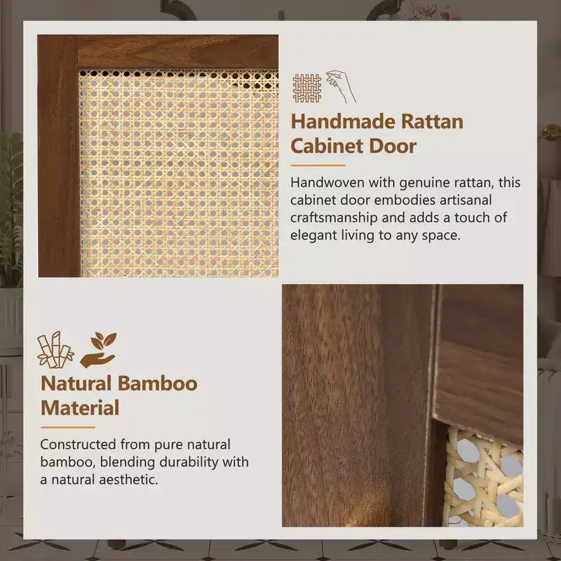 Meuble-lavabo JVNOXK de 30 po Corps de meuble en MDF Portes en bambou tressé à la main avec mécanisme de fermeture en douceur Convient aux chambres à coucher Noyer