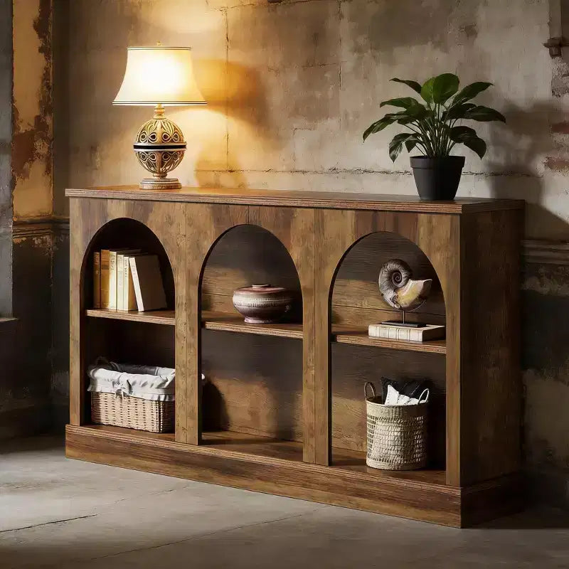Console de table, table d'entrée de style rustique avec 3 niveaux de rangement