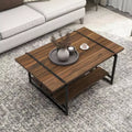 2 Tier Farmhouse Coffee Table for Living Room, 41x22 in, Wooden Center Table with Storage Shelf & Metal Legs for Apartment Office