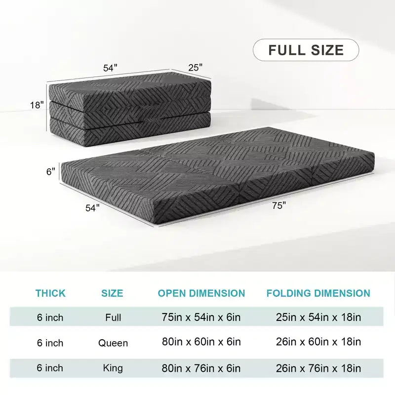 Dyonery 6 Matelas Pliant en Mousse à Mémoire de Forme à Trois Plis avec Sac de Rangement, Lit d'Appoint Portable pour Invités/Camping/Voyage/Yoga