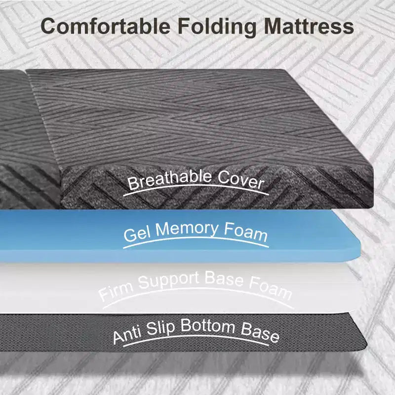 Dyonery 6 Matelas Pliant en Mousse à Mémoire de Forme à Trois Plis avec Sac de Rangement, Lit d'Appoint Portable pour Invités/Camping/Voyage/Yoga
