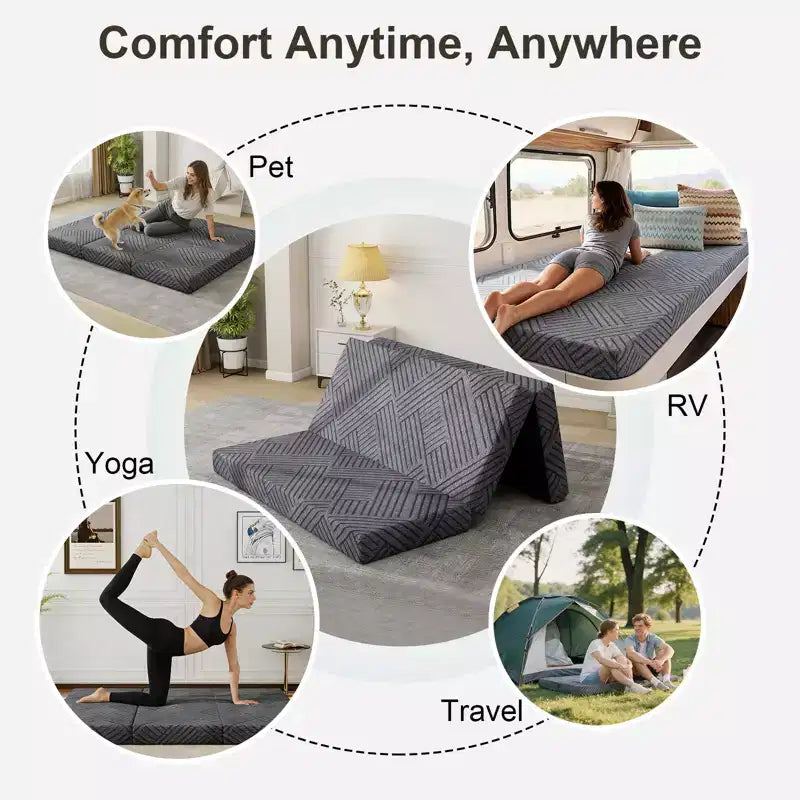 Dyonery 6 Matelas Pliant en Mousse à Mémoire de Forme à Trois Plis avec Sac de Rangement, Lit d'Appoint Portable pour Invités/Camping/Voyage/Yoga