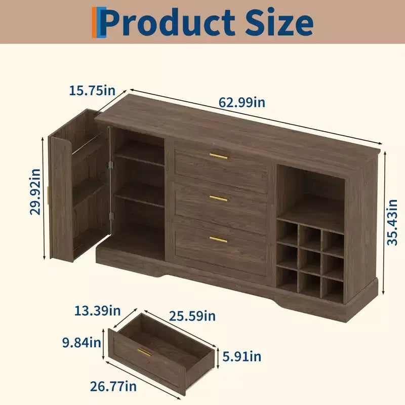Buffet de ferme de 160 cm avec tiroir et étagères réglables, îlot de cuisine avec porte-dos de porte pour les collations, buffet pour l'entrée de la cuisine