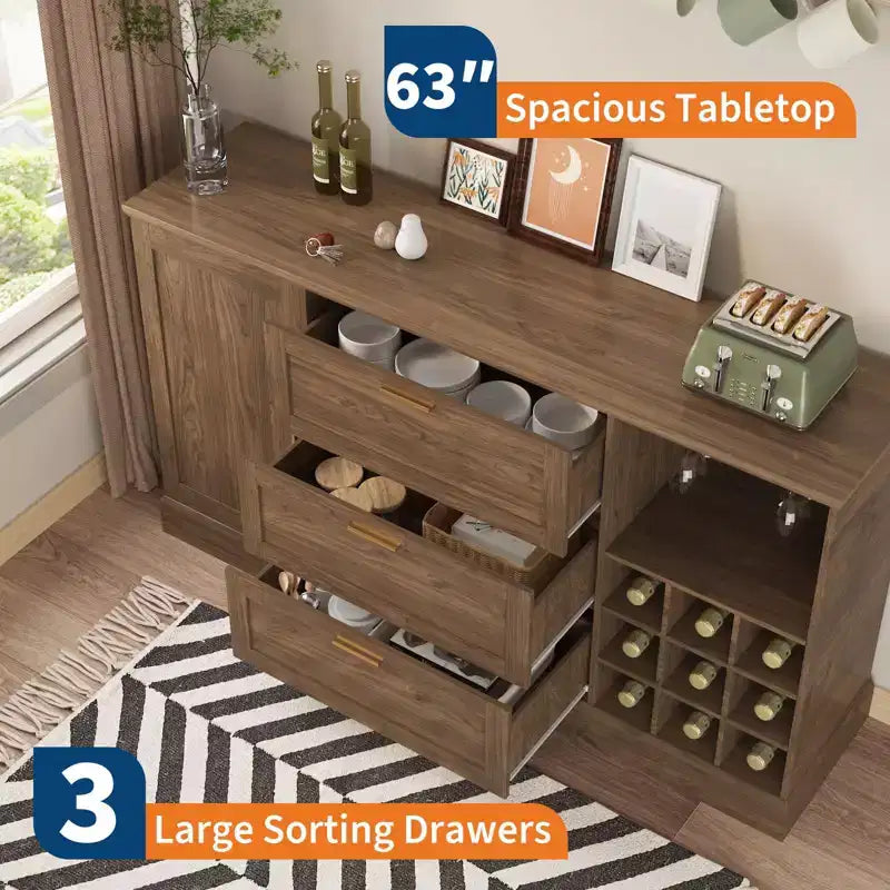 Buffet de ferme de 160 cm avec tiroir et étagères réglables, îlot de cuisine avec porte-dos de porte pour les collations, buffet pour l'entrée de la cuisine