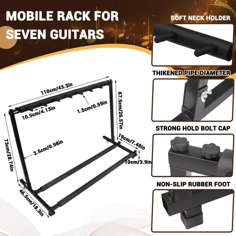 Support de Guitare Pliable à 7 Emplacements, Râtelier Universel Multi-Guitares pour Guitares Électriques, Acoustiques et Basses, Rangement Compact pour la Maison ou le Studio
