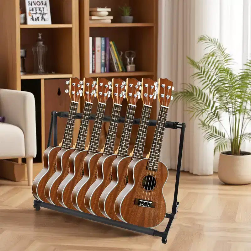 Support de Guitare Pliable à 7 Emplacements, Râtelier Universel Multi-Guitares pour Guitares Électriques, Acoustiques et Basses, Rangement Compact pour la Maison ou le Studio