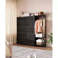 Large Clothes Storage Rack 16-Drawer & 2-Tier Shelves - Space Saving Freestanding Wardrobe for Small Bedroom