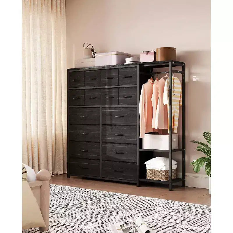 Large Clothes Storage Rack 16-Drawer & 2-Tier Shelves - Space Saving Freestanding Wardrobe for Small Bedroom