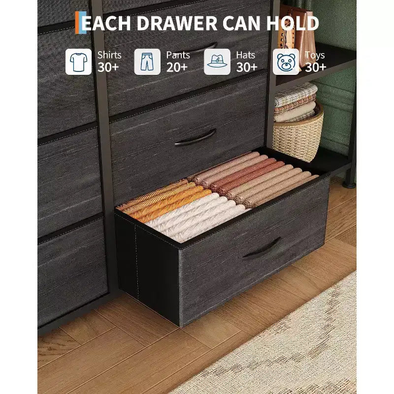 Grande armoire de rangement à 16 tiroirs et 2 étagères – Penderie autonome peu encombrante pour petite chambre