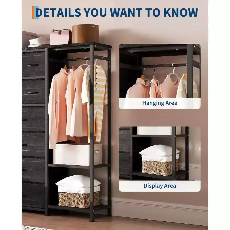 Grande armoire de rangement à 16 tiroirs et 2 étagères – Penderie autonome peu encombrante pour petite chambre