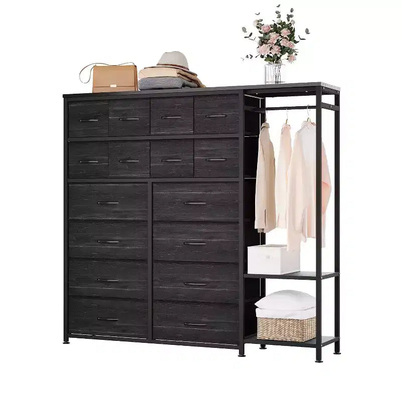 Grande armoire de rangement à 16 tiroirs et 2 étagères – Penderie autonome peu encombrante pour petite chambre