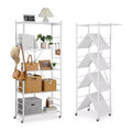 VEVOR 5-Tier Foldable Storage Shelf, 32W x 14D x 72H Inch Folding Metal Rack Shelving Unit, No Assembly Organizer Shelf with 5 Wheels & 4 Hooks,White