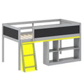 Costway Kids Loft Bed w/LED Lights Chalkboard & Removable Bookcase Safety Guardrail