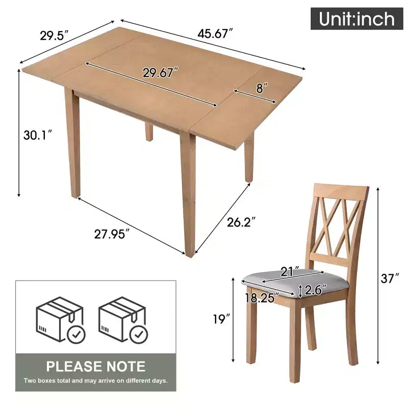 Ensemble de salle à manger 3 pièces GDF Studio Avery avec table de salle à manger à abattants et 2 chaises de salle à manger rembourrées