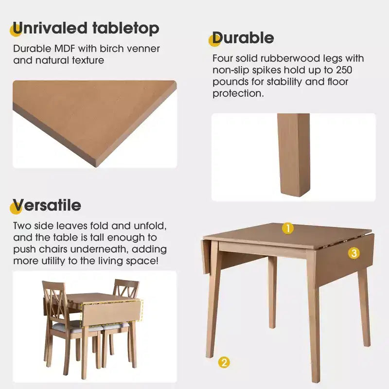 Ensemble de salle à manger 3 pièces GDF Studio Avery avec table de salle à manger à abattants et 2 chaises de salle à manger rembourrées