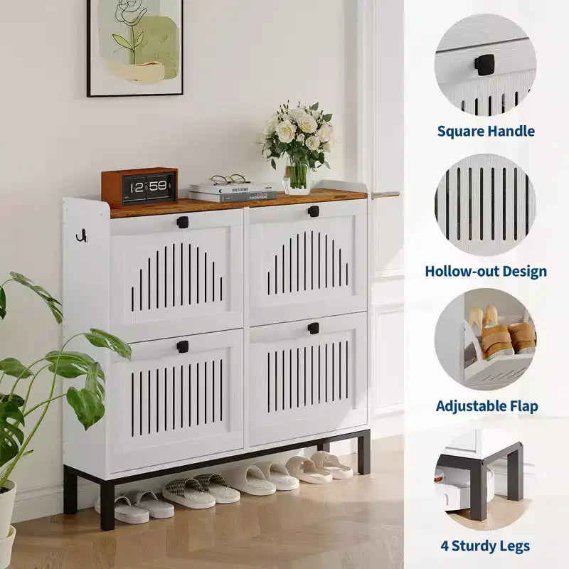 41.3 Meuble à chaussures avec 4 tiroirs basculants, organisateur de rangement en bois pour entrée avec étagère réglable, range-chaussures dissimulé pour couloir et salon