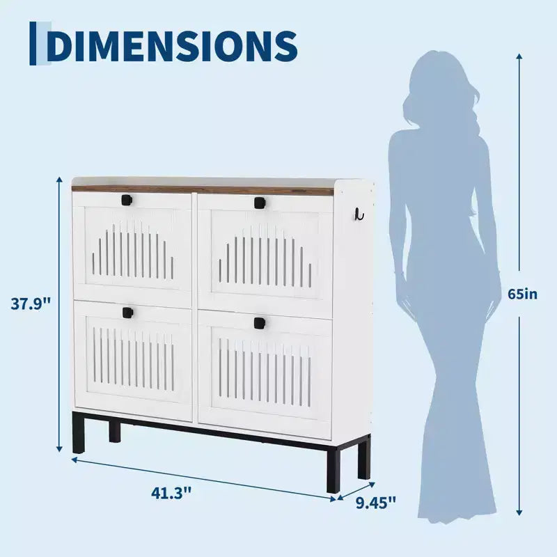 41.3 Meuble à chaussures avec 4 tiroirs basculants, organisateur de rangement en bois pour entrée avec étagère réglable, range-chaussures dissimulé pour couloir et salon