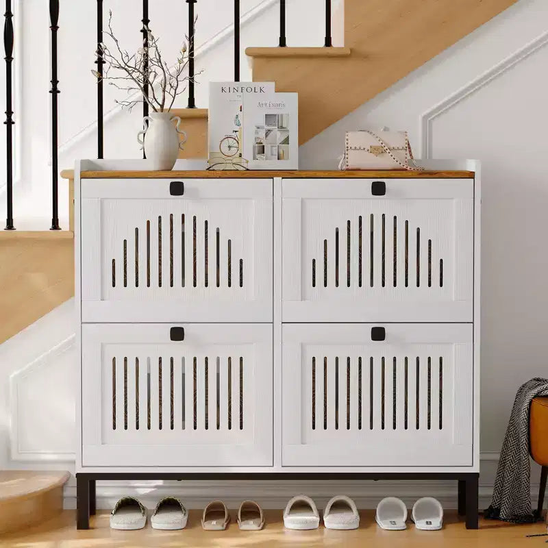 41.3 Meuble à chaussures avec 4 tiroirs basculants, organisateur de rangement en bois pour entrée avec étagère réglable, range-chaussures dissimulé pour couloir et salon