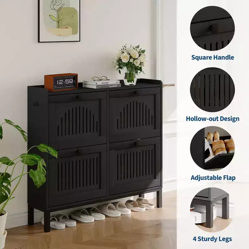 41.3 Meuble à chaussures avec 4 tiroirs basculants, organisateur de rangement en bois pour entrée avec étagère réglable, range-chaussures dissimulé pour couloir et salon