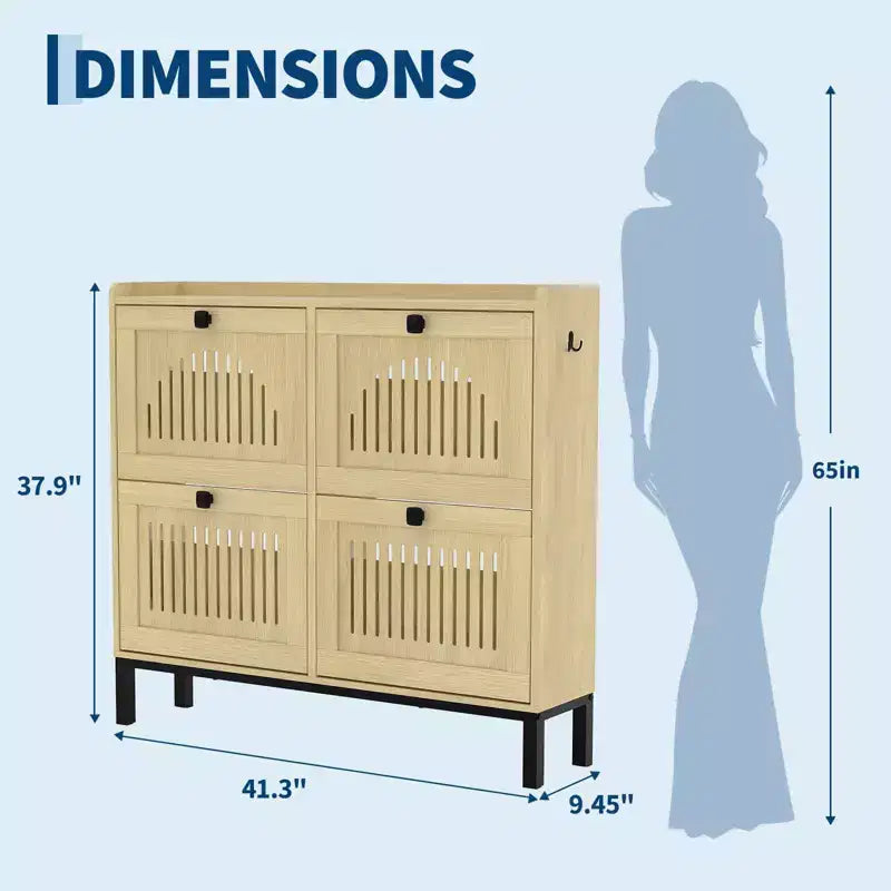 41.3 Meuble à chaussures avec 4 tiroirs basculants, organisateur de rangement en bois pour entrée avec étagère réglable, range-chaussures dissimulé pour couloir et salon