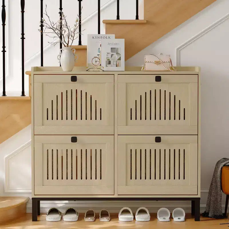 41.3 Meuble à chaussures avec 4 tiroirs basculants, organisateur de rangement en bois pour entrée avec étagère réglable, range-chaussures dissimulé pour couloir et salon