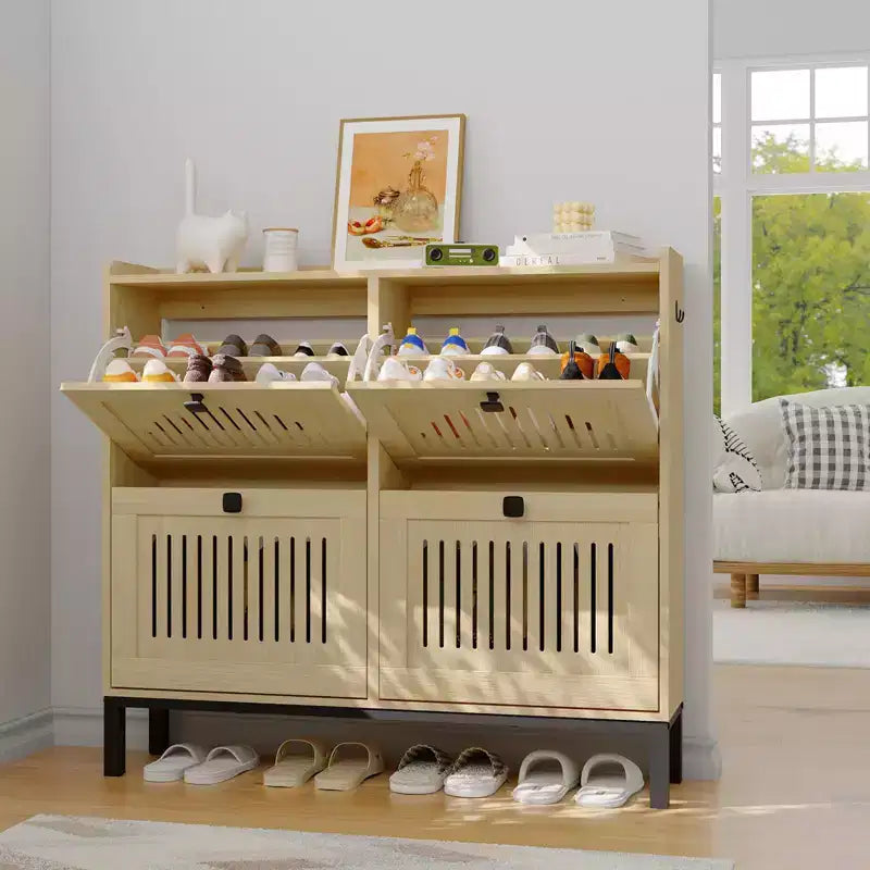 41.3 Meuble à chaussures avec 4 tiroirs basculants, organisateur de rangement en bois pour entrée avec étagère réglable, range-chaussures dissimulé pour couloir et salon