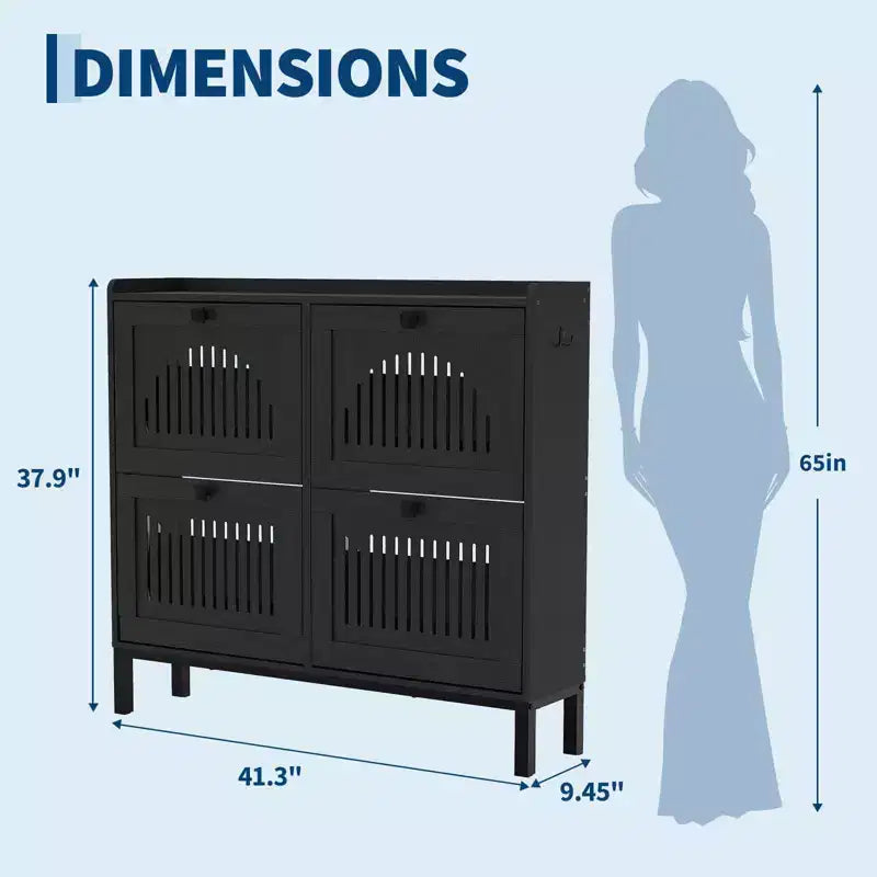 41.3 Meuble à chaussures avec 4 tiroirs basculants, organisateur de rangement en bois pour entrée avec étagère réglable, range-chaussures dissimulé pour couloir et salon
