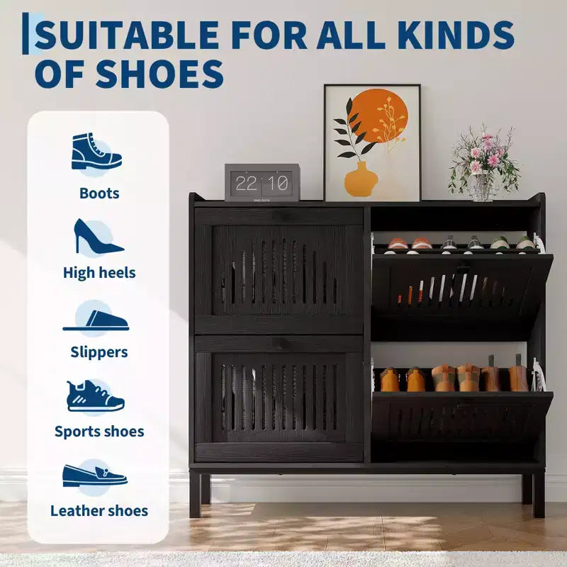 41.3 Meuble à chaussures avec 4 tiroirs basculants, organisateur de rangement en bois pour entrée avec étagère réglable, range-chaussures dissimulé pour couloir et salon