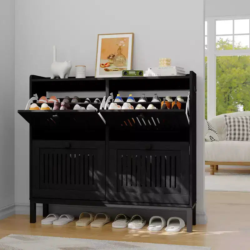 41.3 Meuble à chaussures avec 4 tiroirs basculants, organisateur de rangement en bois pour entrée avec étagère réglable, range-chaussures dissimulé pour couloir et salon