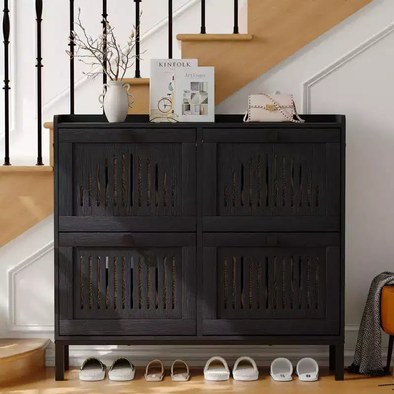 41.3 Meuble à chaussures avec 4 tiroirs basculants, organisateur de rangement en bois pour entrée avec étagère réglable, range-chaussures dissimulé pour couloir et salon