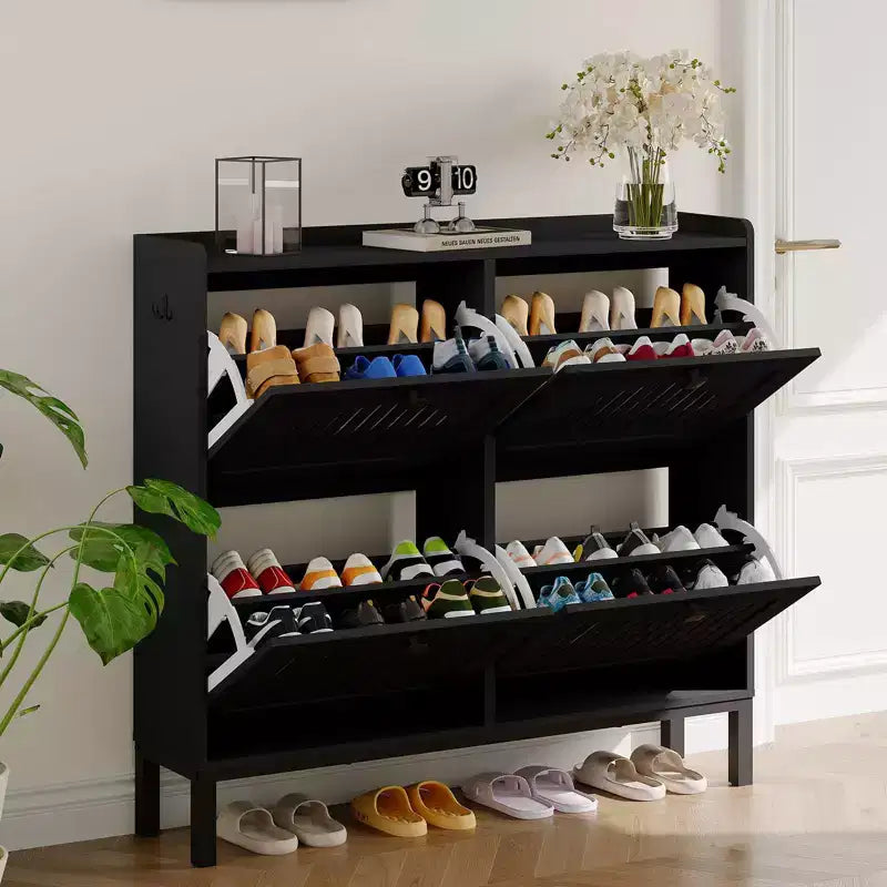 41.3 Meuble à chaussures avec 4 tiroirs basculants, organisateur de rangement en bois pour entrée avec étagère réglable, range-chaussures dissimulé pour couloir et salon
