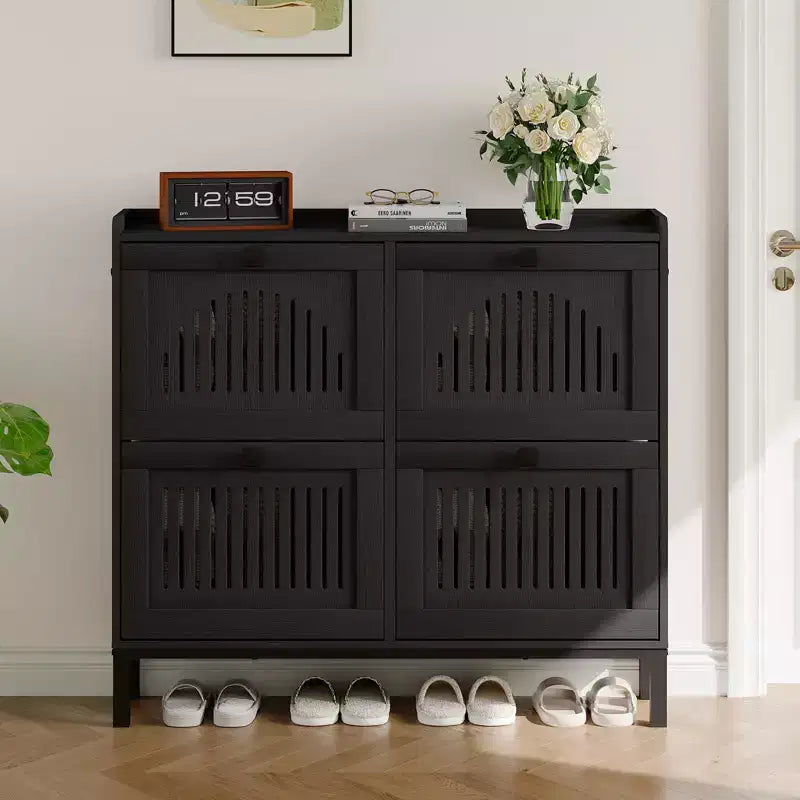 41.3 Shoe Cabinet with 4 Flip-Drawers, Wooden Entryway Storage Organizer with Adjustable Shelf, Hidden Shoe Rack for Hallway & Living Room
