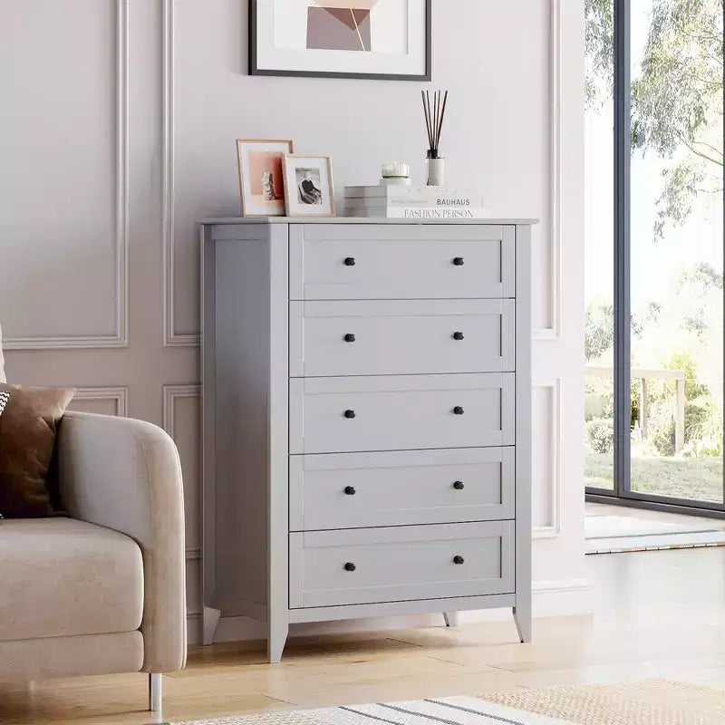 5 Drawer Tall Dressers, black Handles & Deep Drawers, Large Storage Chest Organizer for Bedroom & Living Room Clothes Storage
