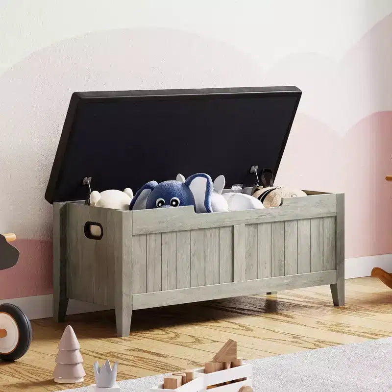 Banc de rangement en bois de 39,4 pouces avec coussin, banc à chaussures pour entrée avec couvercle relevable et coffre de salon, montage facile, capacité de 260 lb, charnières de sécurité