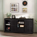 JVNOXK TV Stand for 65 Inch TV, Mid Century Modern Entertainment Center with Sliding Barn Doors, Black